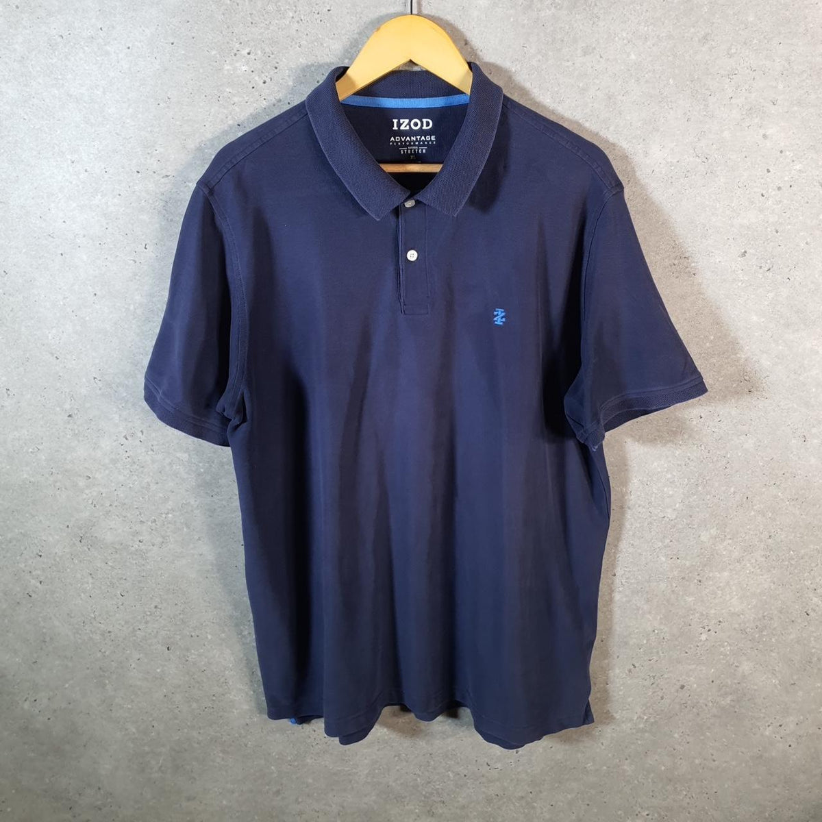 Vintage Izod Advantage Performance Polo Shirt Men’s XL Navy Blue Stretch Fit Logo