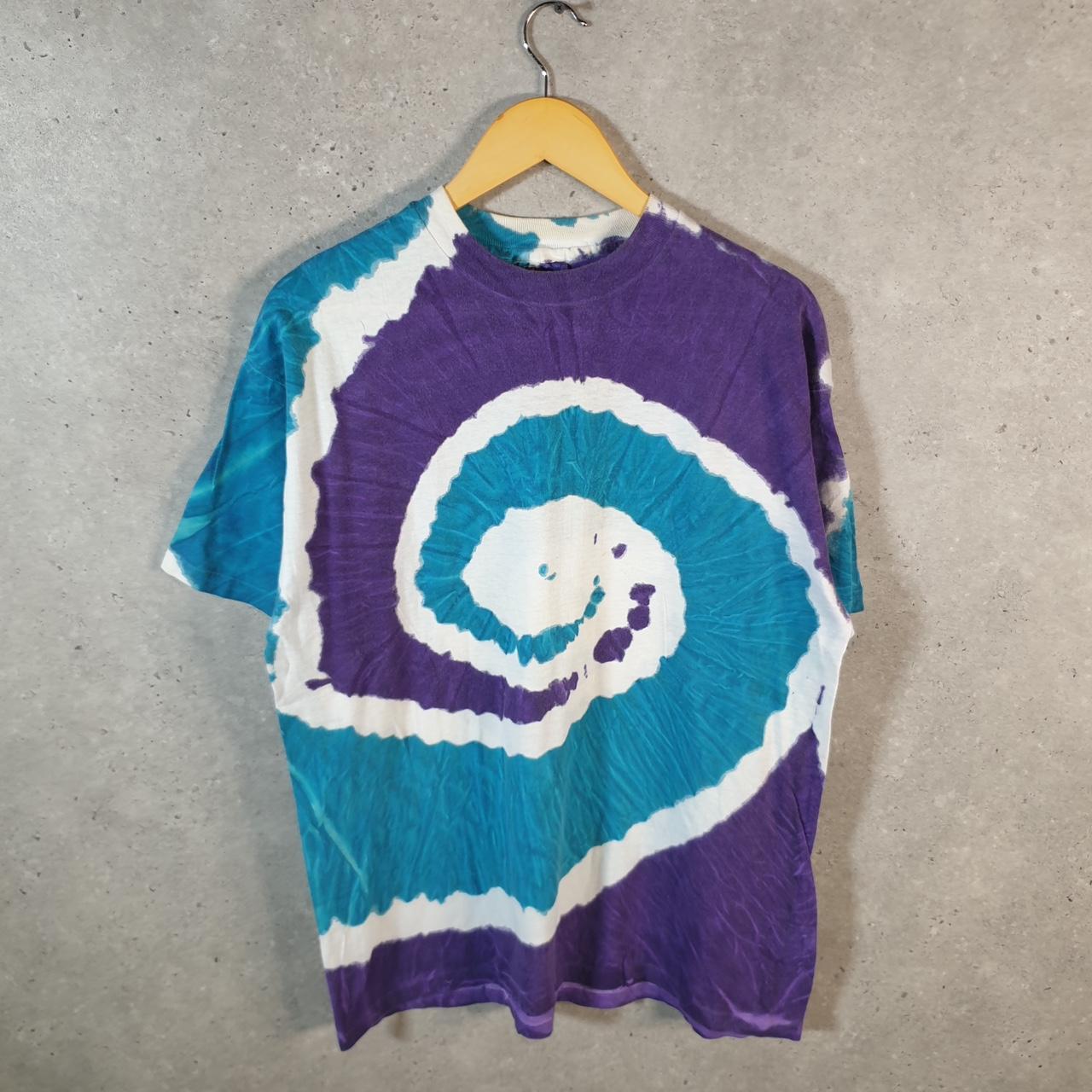 Vintage Hanes Tie Dye Graphic 90s USA Single Stitch T Shirt Men’s Large Blue