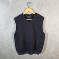 Vintage Eddie Bauer Knit Vest Womens XL Black Y2K Pullover Fine Italian Merino