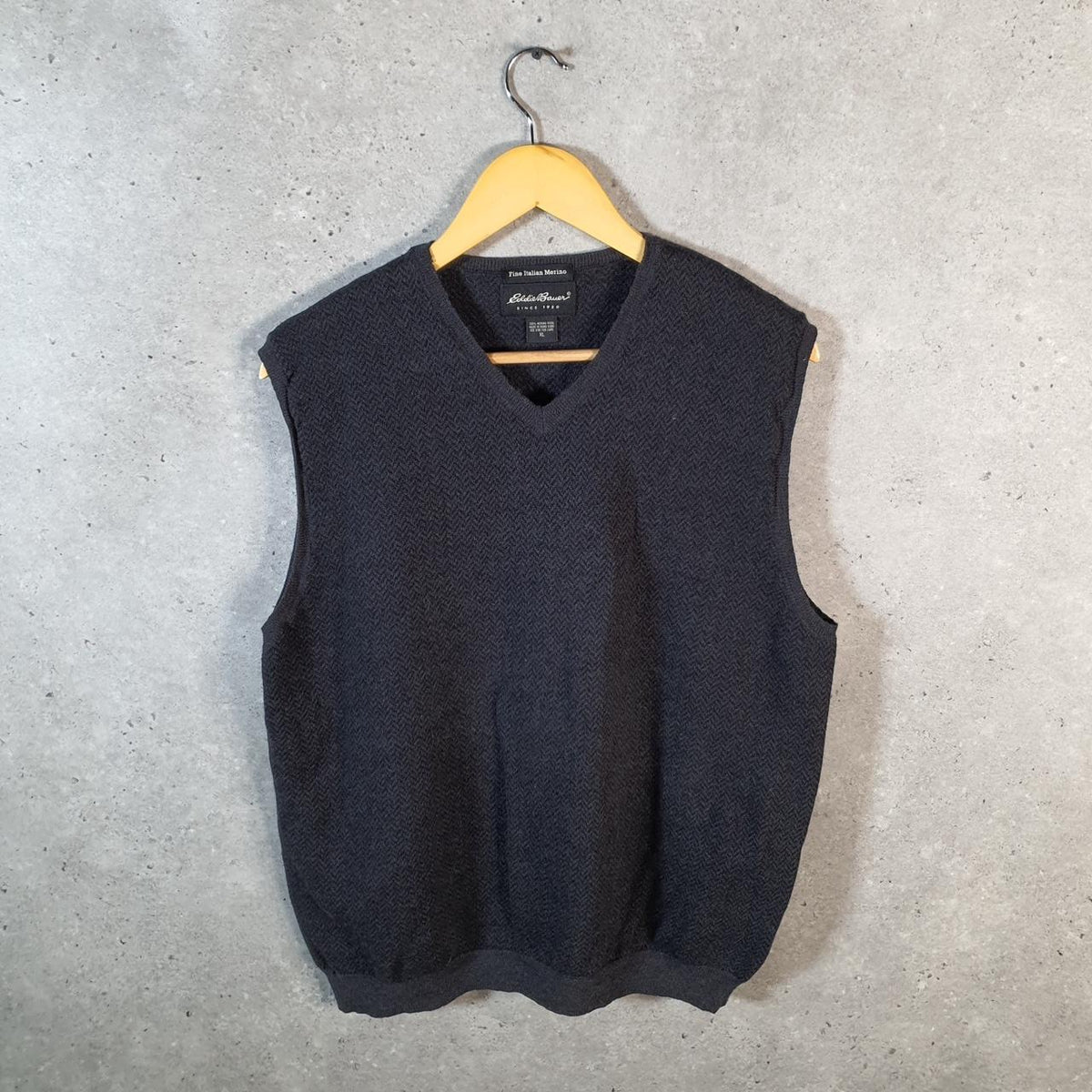 Vintage Eddie Bauer Knit Vest Womens XL Black Y2K Pullover Fine Italian Merino