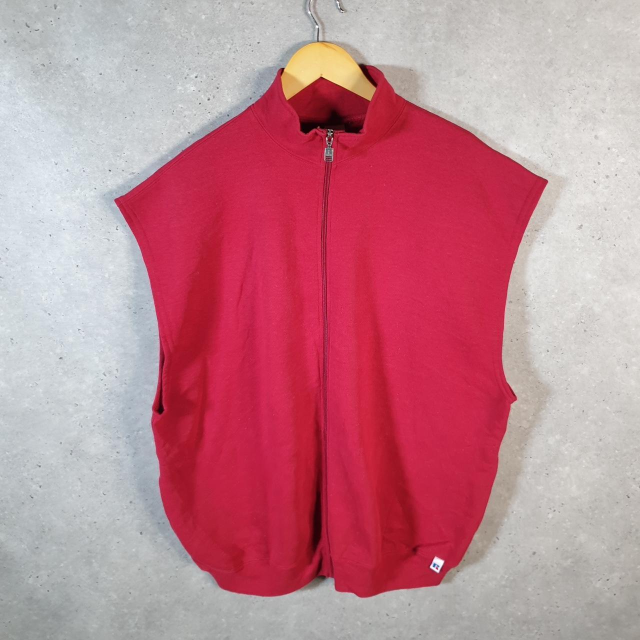 Vintage Russell Athletic Full Zip Blank Baggy Vest Sweatshirt Men’s 2XL Red