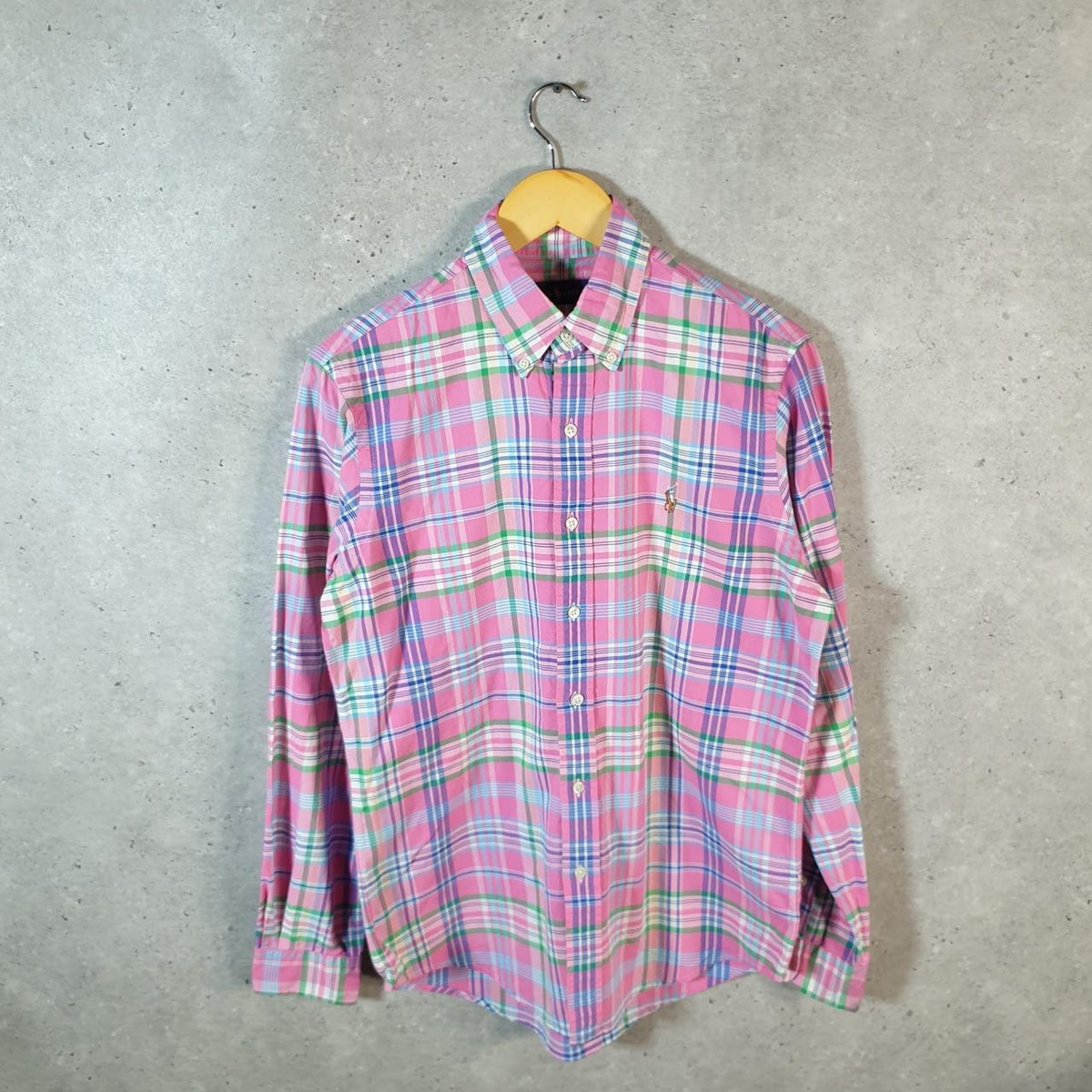 Vintage Ralph Lauren Button Down Shirt Men’s Small Pink Classic Fit Checkered Pony