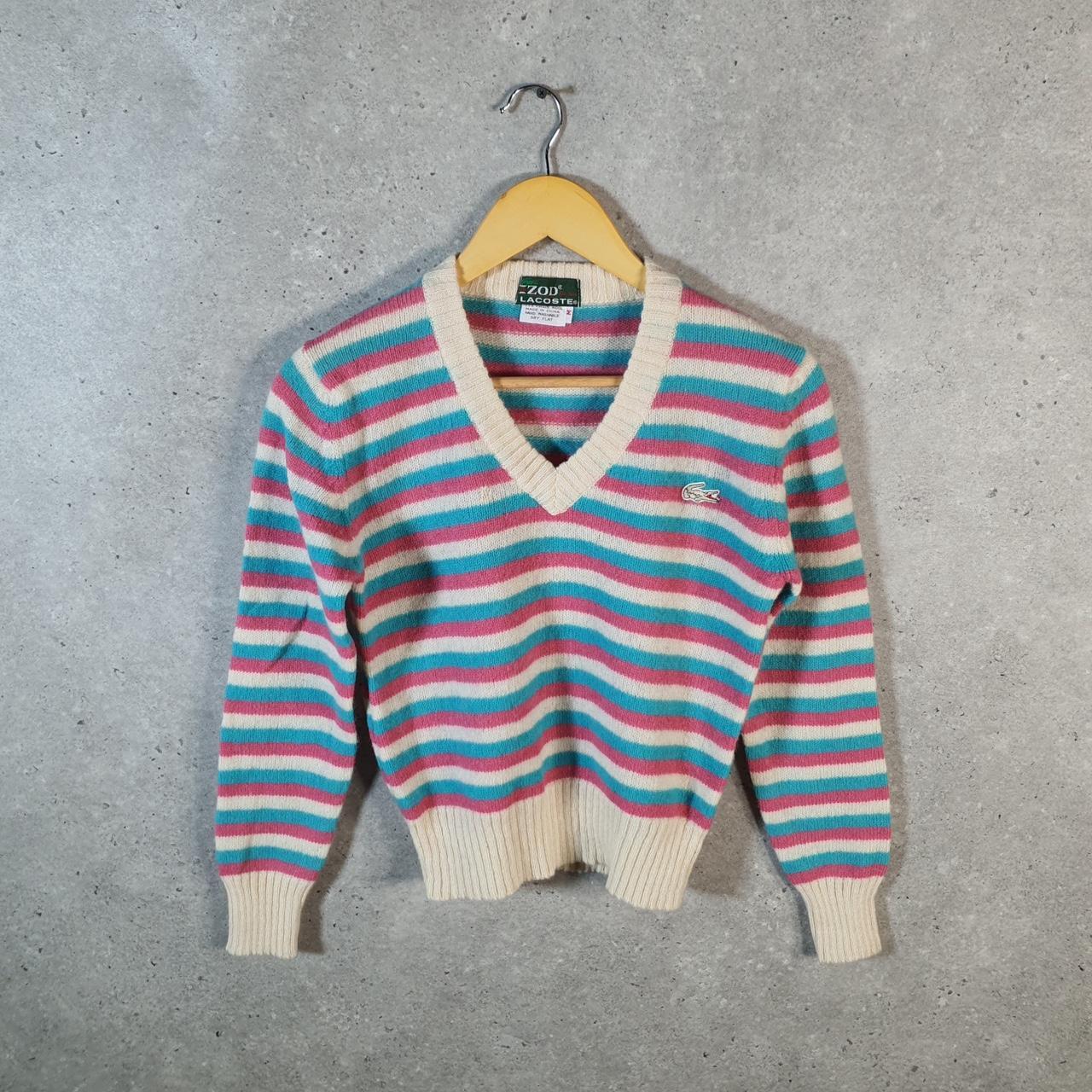 Vintage Izod Lacoste Knit Sweater Womens Small Striped Logo Y2K Jumper Logo