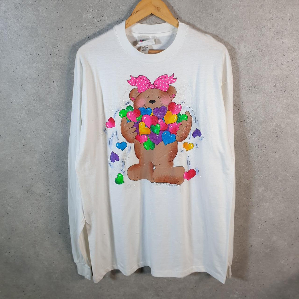 Vintage I’m Yours Texas Teddy Bear Love Handpainted 90s Single Stitch T Shirt Men’s XL White