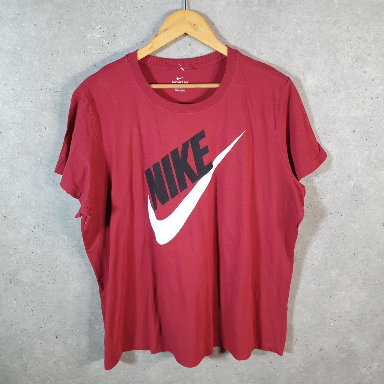 Vintage Nike T Shirt Men’s 2XL Burgundy Red Printed Single Swoosh Logo Athletic C8256