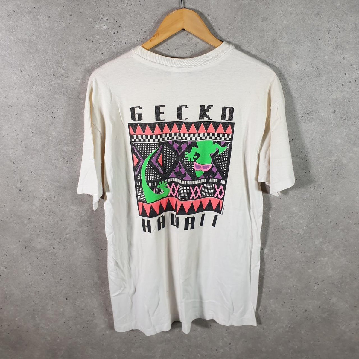 Vintage Hanes Beefy Gecko Hawaii USA 90s Single Stitch T Shirt Men’s Large White Big Fish Vintage