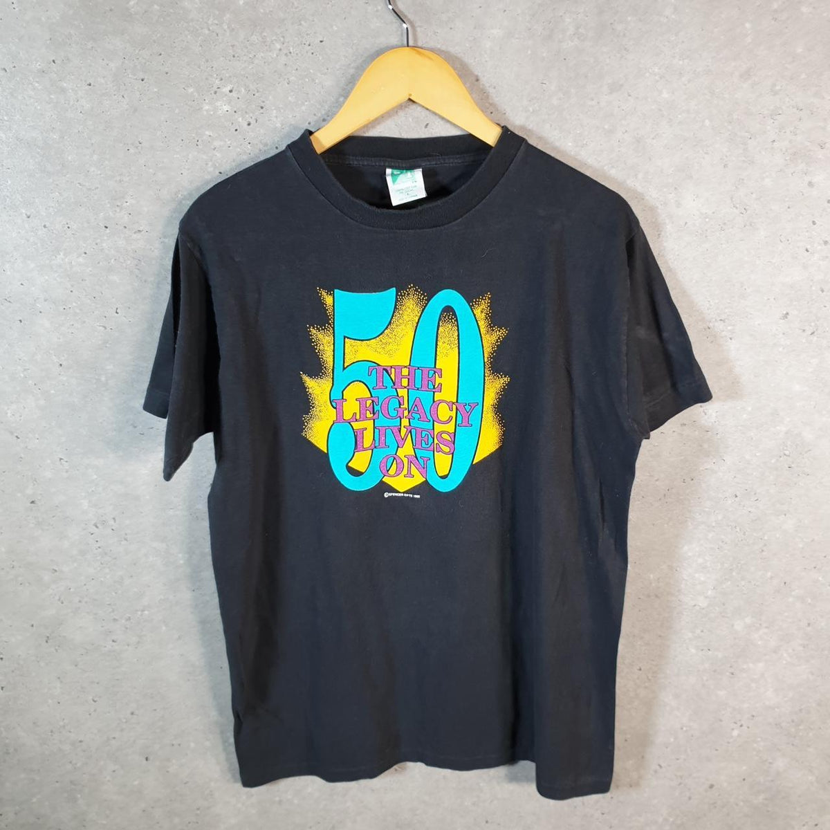 Vintage AI 50 Legacy Lives On Graphic 90s Single Stitch T Shirt Men’s Large Black
