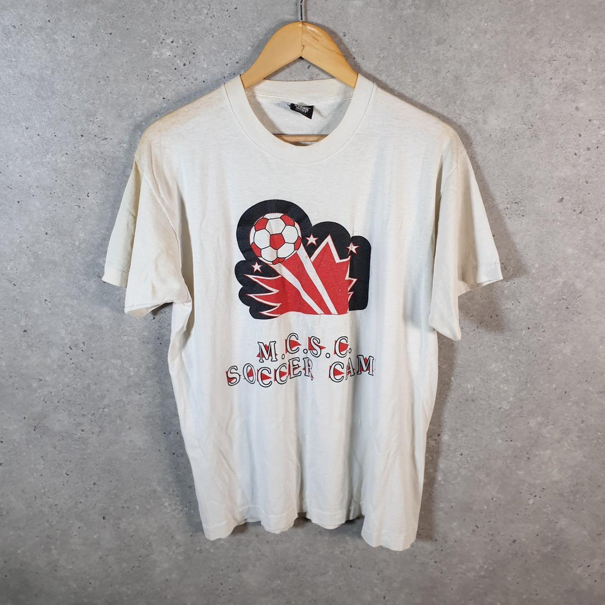 Vintage Screen Stars Best M.C.S.C Soccer Camp USA Single Stitch T Shirt Men’s XL White Big Fish Vintage