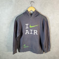 Vintage Nike Air Spellout Hoodie Womens Medium Grey Swoosh Y2K Pullover