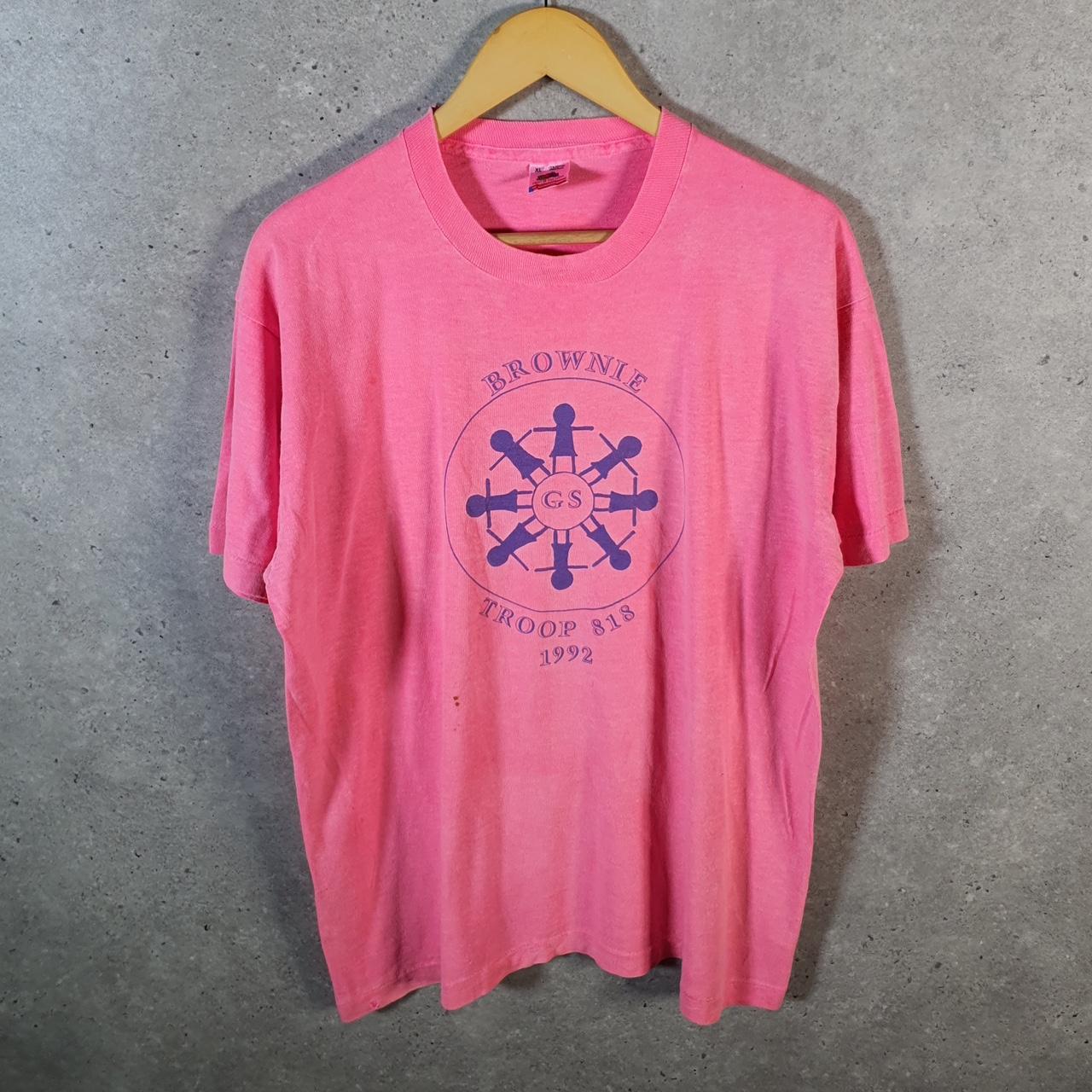 Vintage Fruit of the Loom 1992 Brownie Troop 818 USA Single Stitch T Shirt Men’s XL Pink