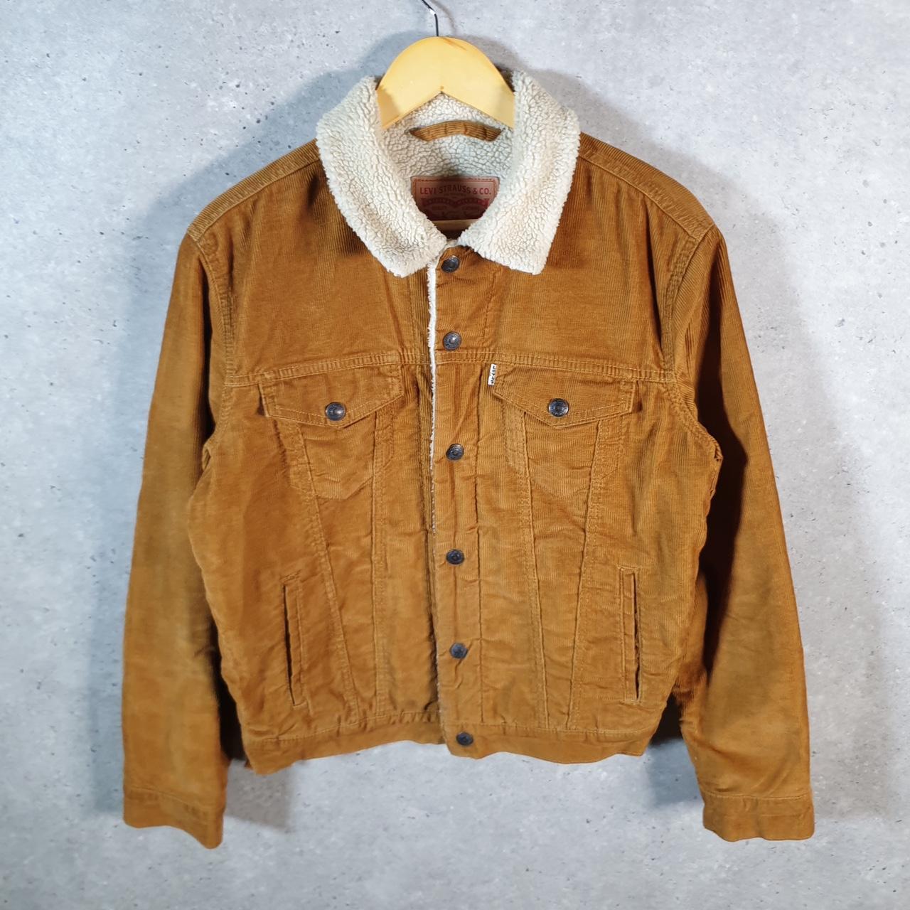 Vintage Levis Denim Corduroy Jean Trucker Sherpa Jacket Mens Small Brown Sherling