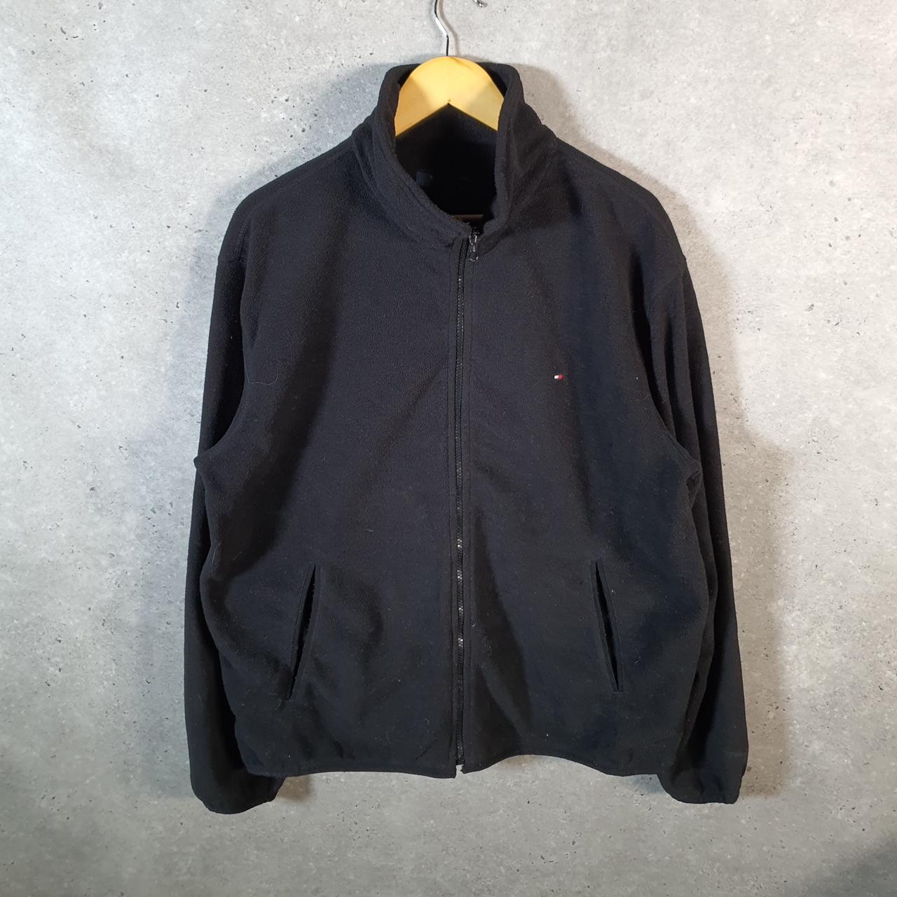 Tommy Hilfiger Full Zip Fleece Sweatshirt Mens Large Black Embroidered Logo
