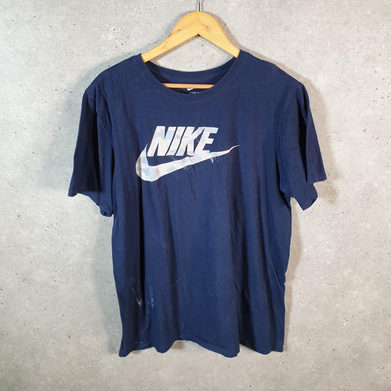 Vintage Nike T Shirt Men’s Large Blue Printed Single Swoosh Logo Athletic C8275