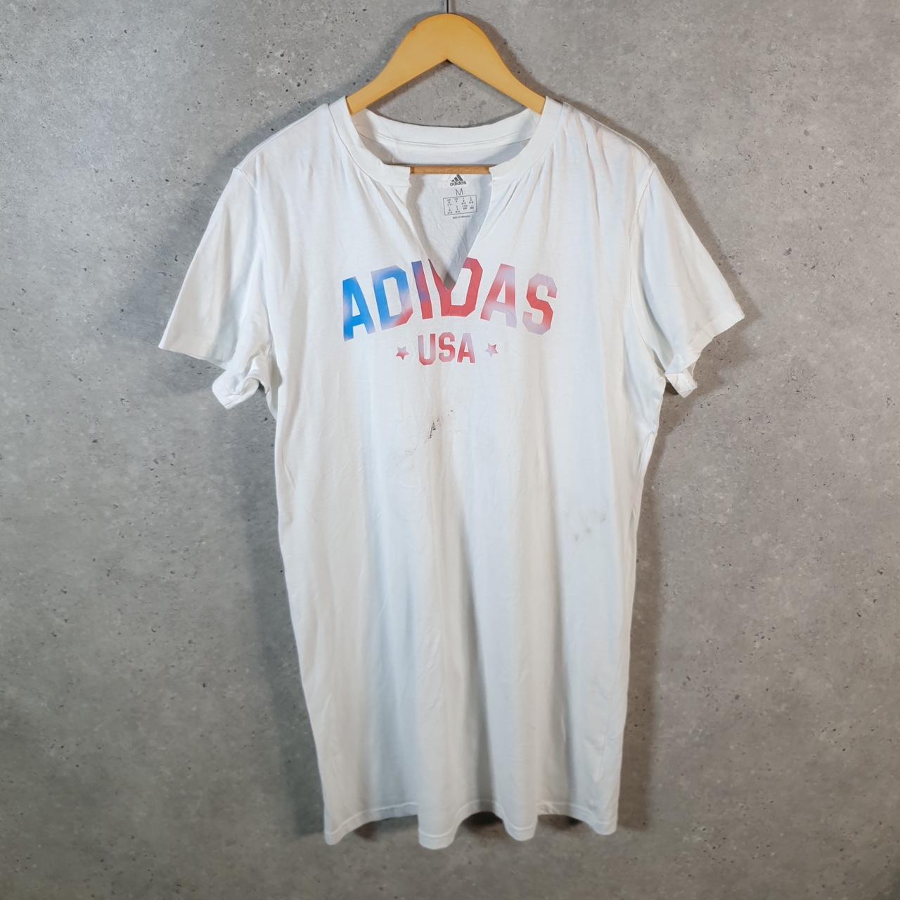 Vintage Adidas Spellout USA Retro T Shirt Womens Medium White Logo Athletic