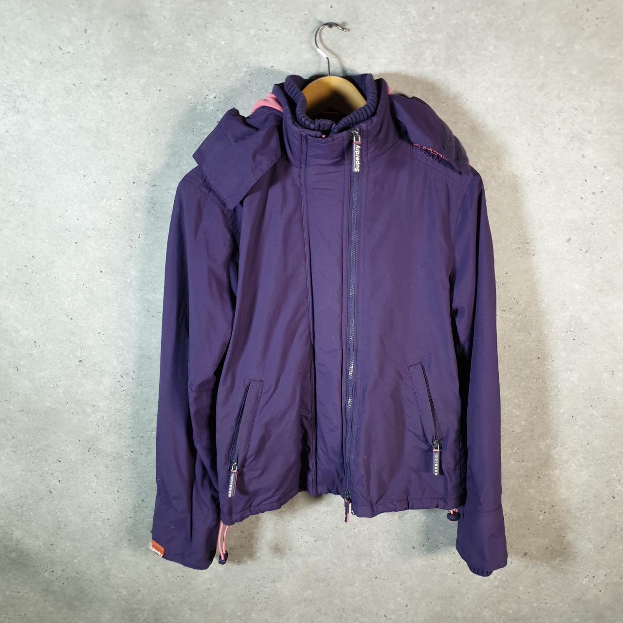 Superdry Windcheater Fleece Lined Jacket Womens Medium Purple Zips Pockets Utility