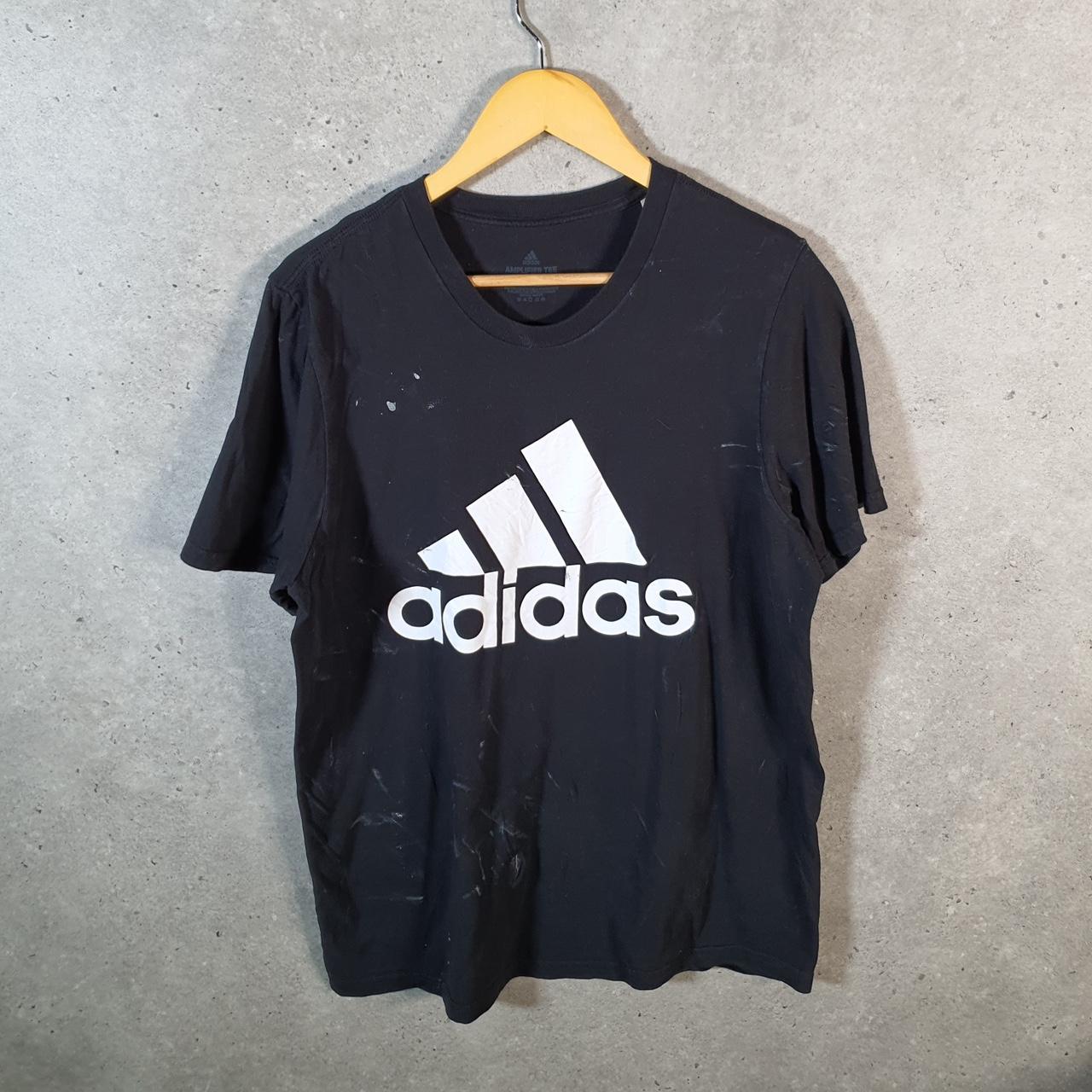 Vintage Adidas Amplifier Spellout T Shirt Men’s Large Black Three Stripes Logo Athletic
