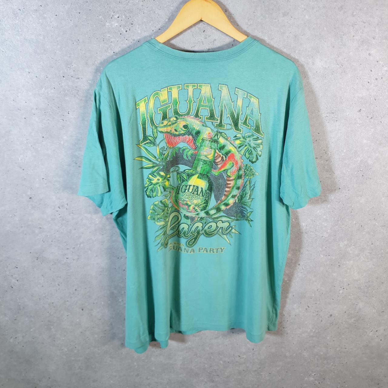 Vintage Iguana Lager Graphic Logo T Shirt Mens XL Blue Print Casual