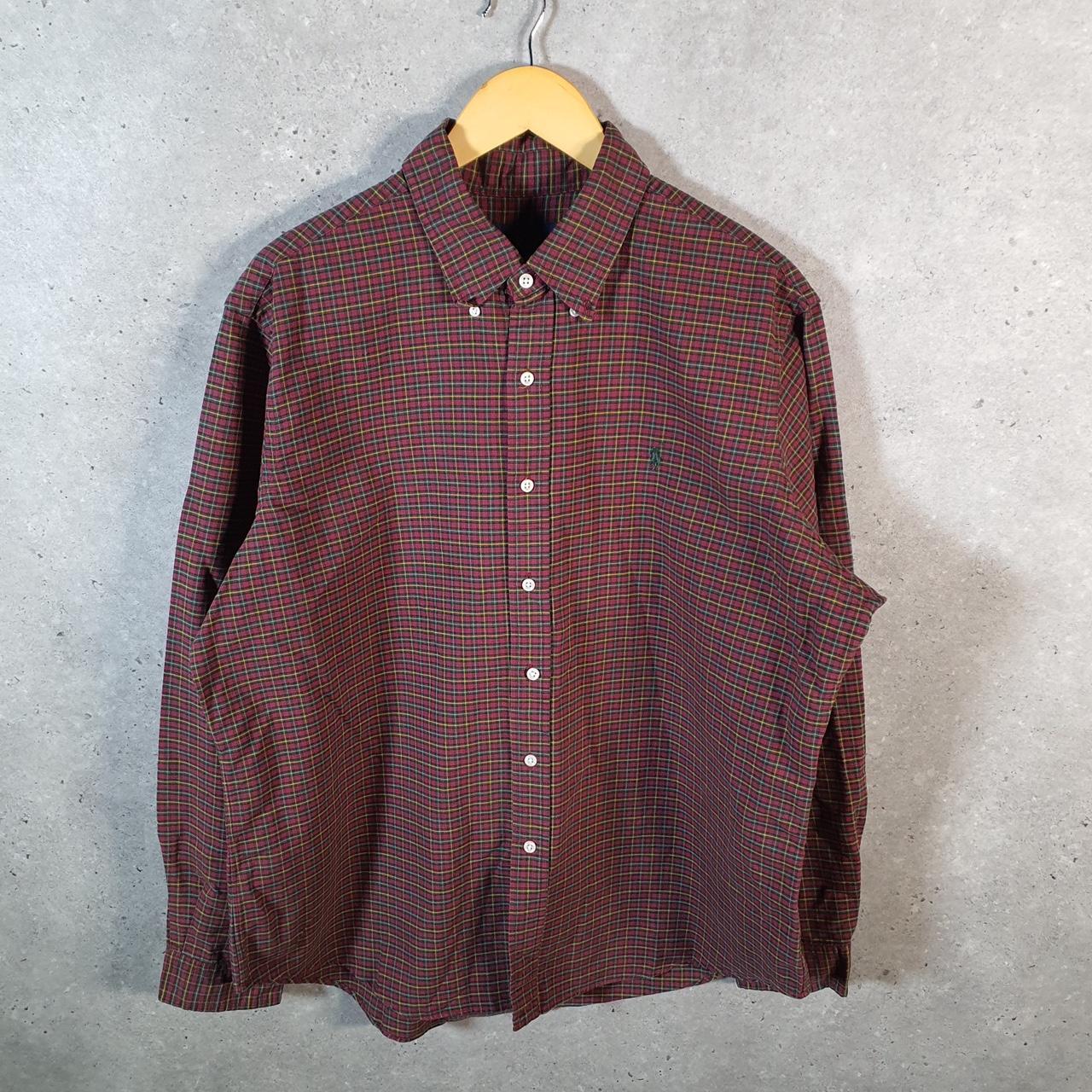 Vintage Ralph Lauren Button Down Shirt Men’s XL Burgundy Checkered Cotton Pony
