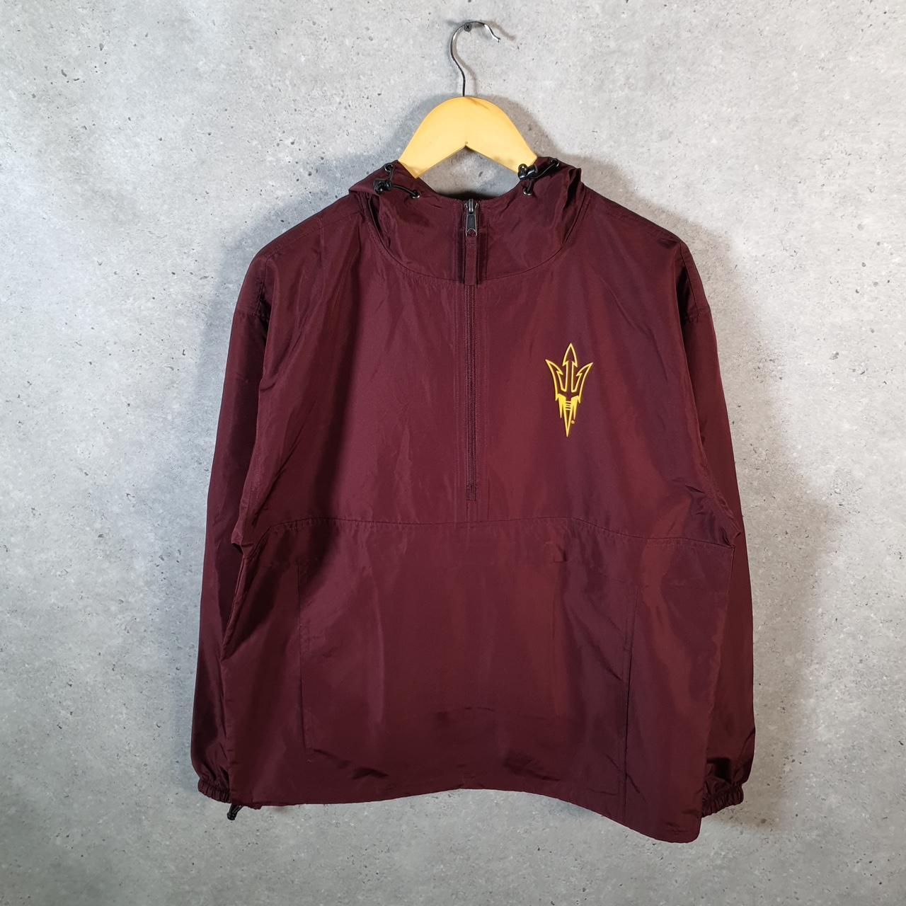 Vintage Champion Windbreaker Track Jacket Mens Medium Burgundy Logo 1/4 Zip Hoodie