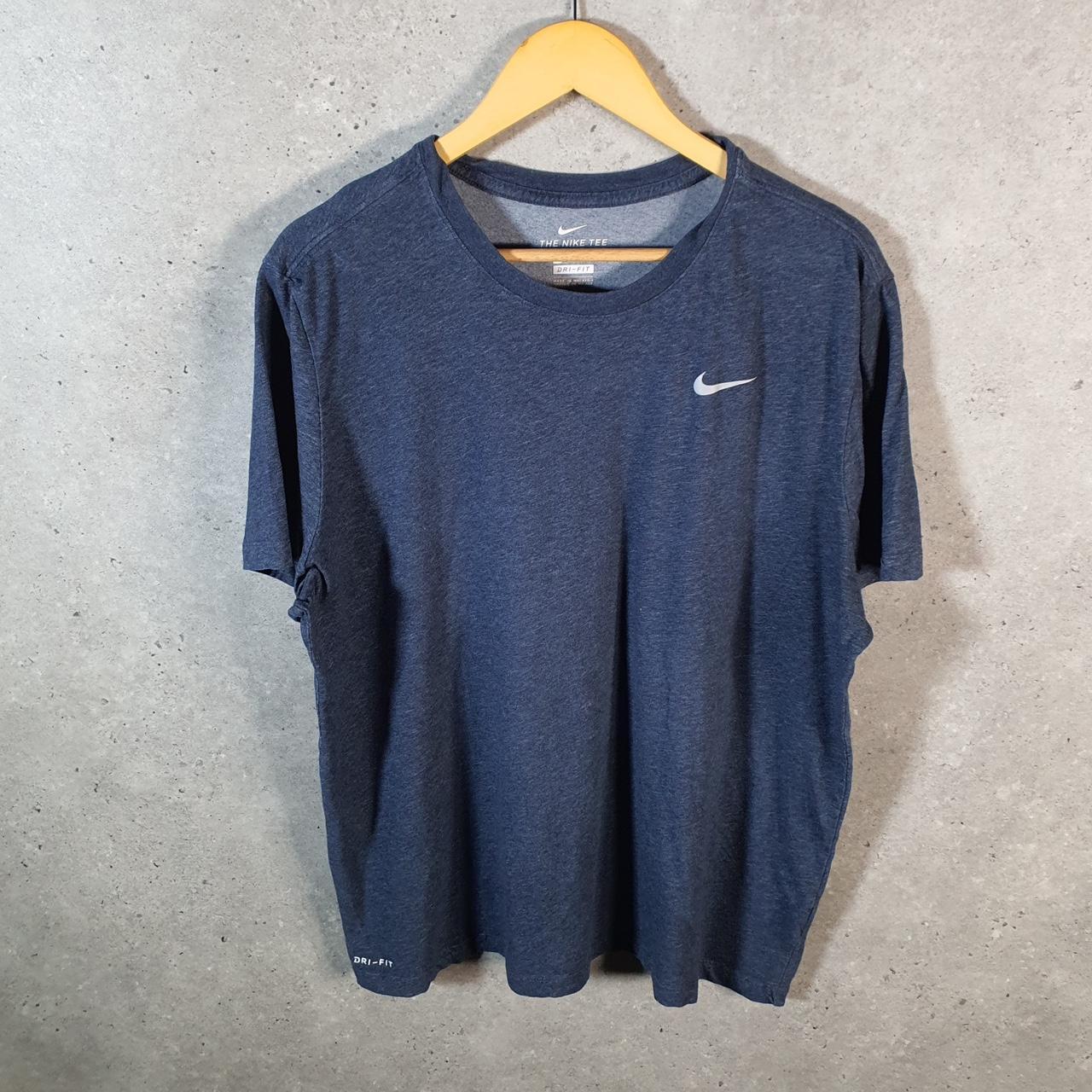 Vintage Nike Dri fit T Shirt Mens XL Blue Printed Logo Swoosh Athletic