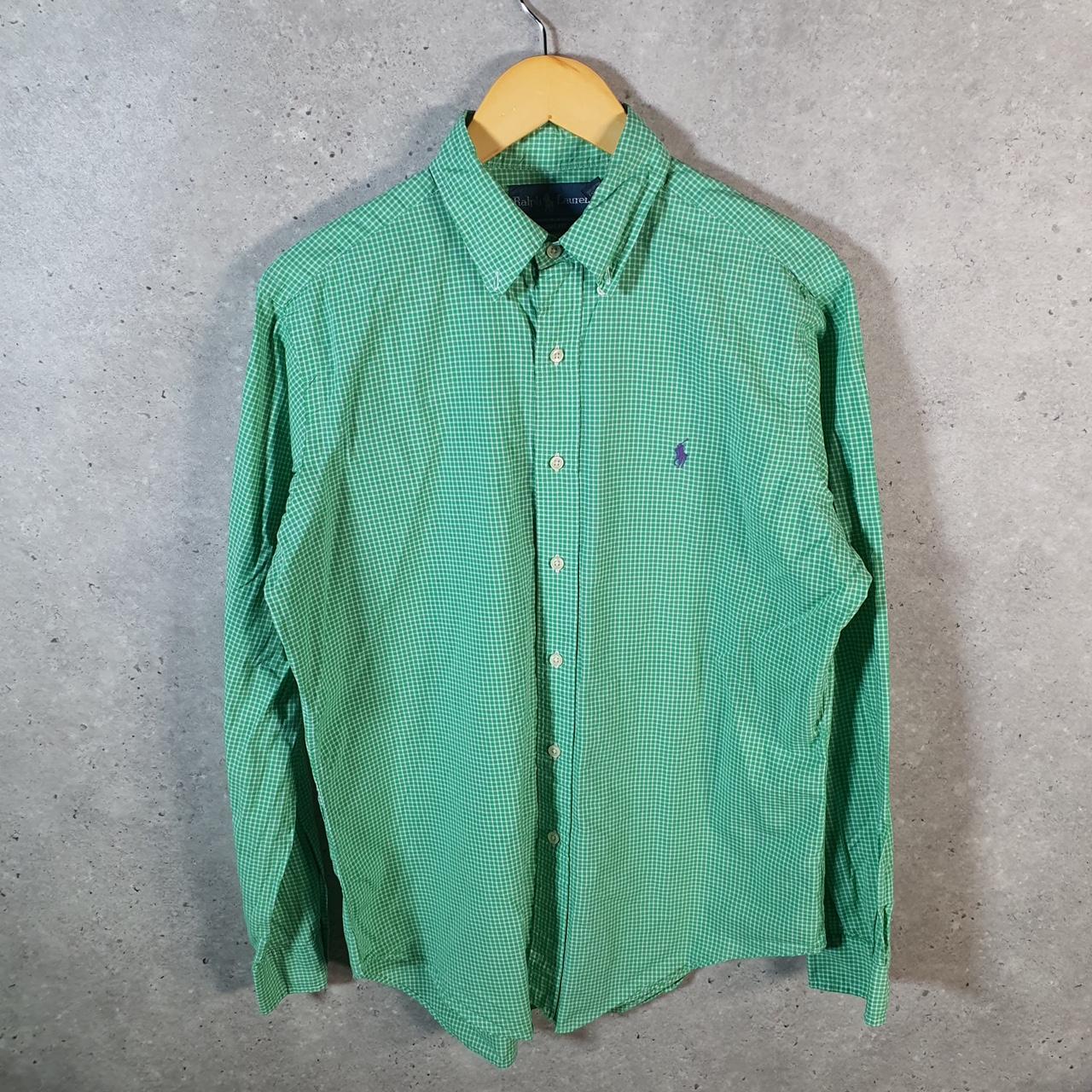 Vintage Ralph Lauren Button Down Shirt Men’s Medium Green Checkered Classic Fit Cotton Pony