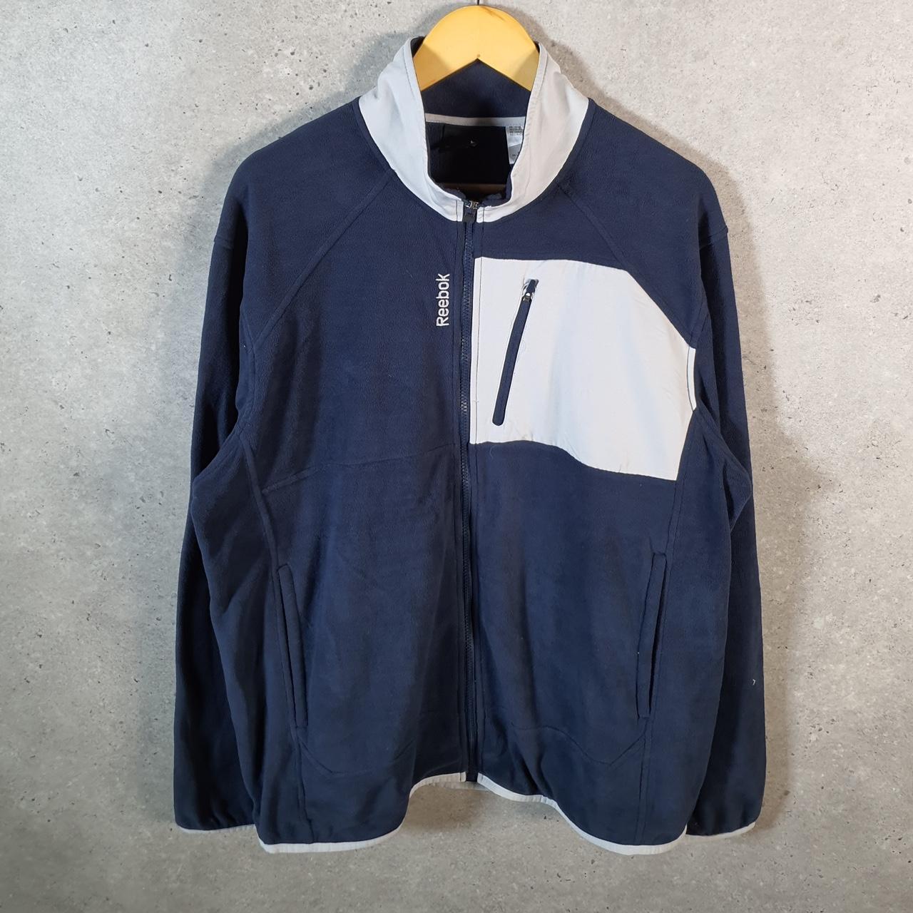 Reebok Full Zip Fleece Sweatshirt Mens XL Navy Blue Embroidered Logo