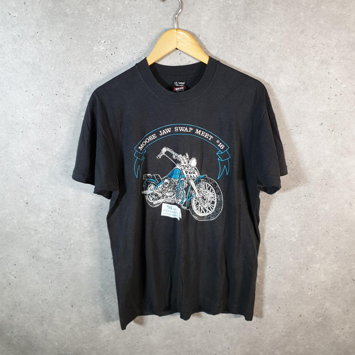 Vintage Best Fruit of the Loom 1984 Moose Jaw Meet Motorcycle USA Single Stitch T Shirt Men’s Large Black Big Fish Vintage