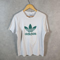 Vintage Adidas Trefoil T Shirt Men’s Medium White Spellout Logo Athletic
