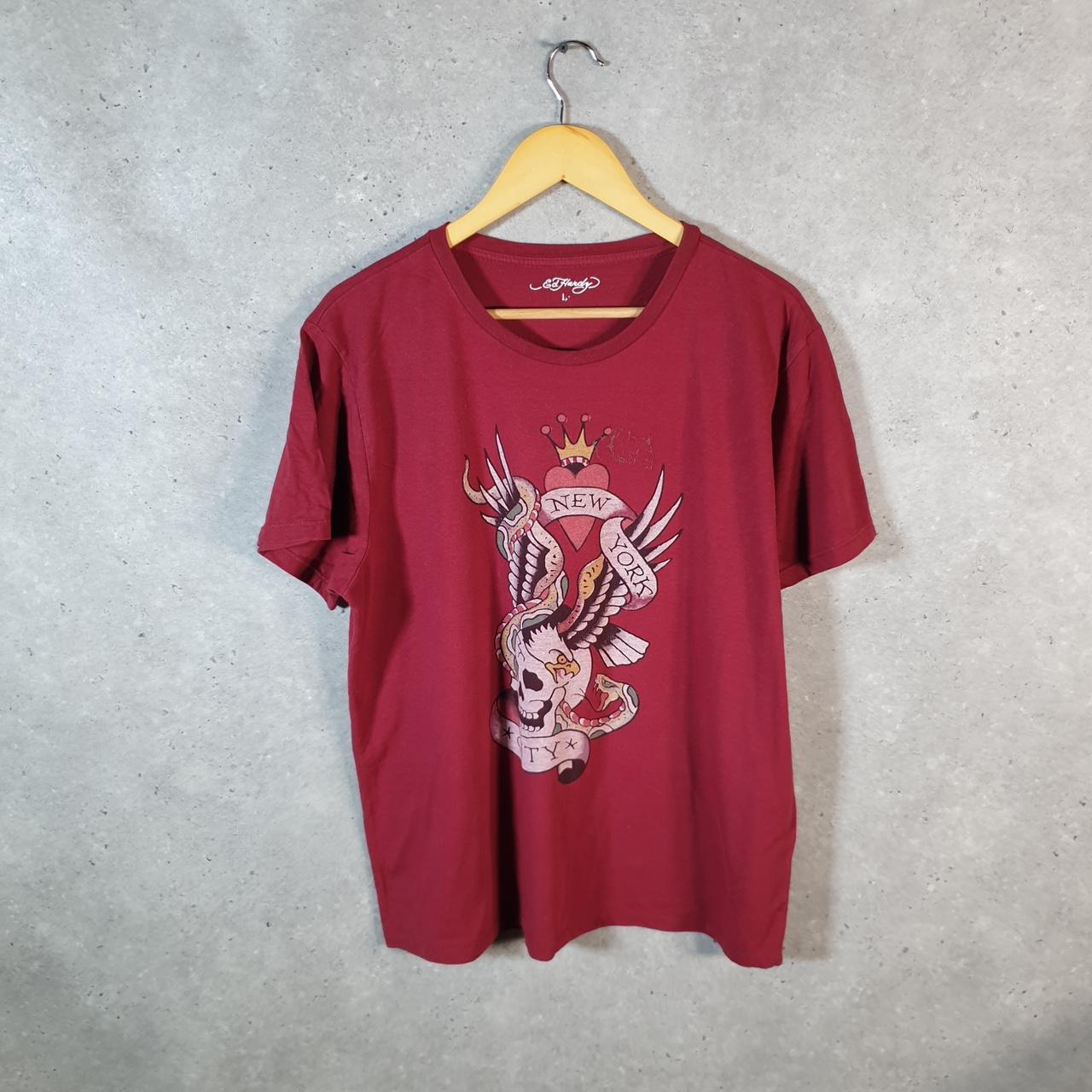 Vintage Ed Hardy T Shirt Men’s Large Red Christian Audigier Love Heart Graphic Skull Y2K