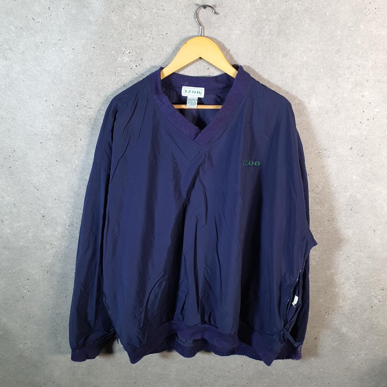 Vintage Izod Golf Shell Track Jumper Jacket Mens XL Navy Blue Three Stripes Pullover