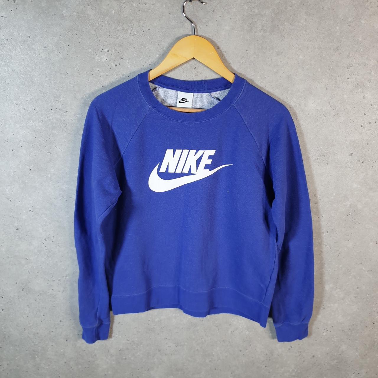 Vintage Nike Club Cropped Sweatshirt Womens Small Blue Swoosh Y2K Pullover Logo
