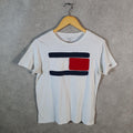 Vintage Tommy Hilfiger T Shirt Womens XL White Logo Embroidered Round Neck