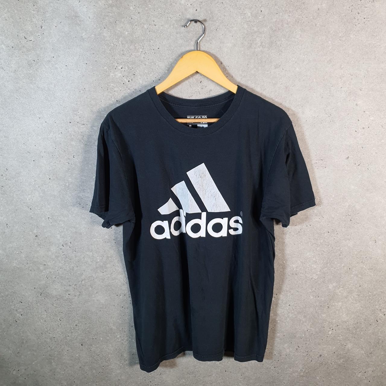 Vintage Adidas Go Tee Spellout T Shirt Shirt Men’s Large Black Three Stripes Logo Athletic C9842