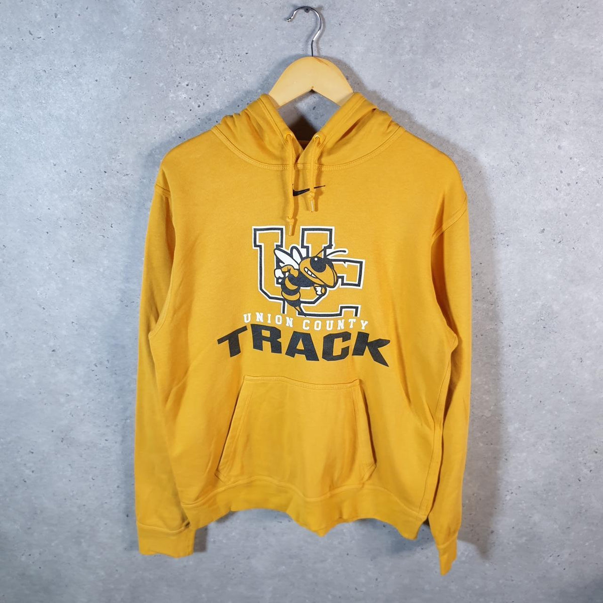 Vintage Nike Centre Swoosh Union County Hoodie Men’s Small Yellow Swoosh Y2K Pullover
