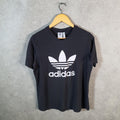 Vintage Adidas Spellout Trefoil Retro T Shirt Womens Large Black Logo Athletic