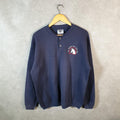 Vintage Lee Heavyweight Sweatshirt Men’s Large Navy Blue USA Hitching Post Tack Shop 1/4 Button