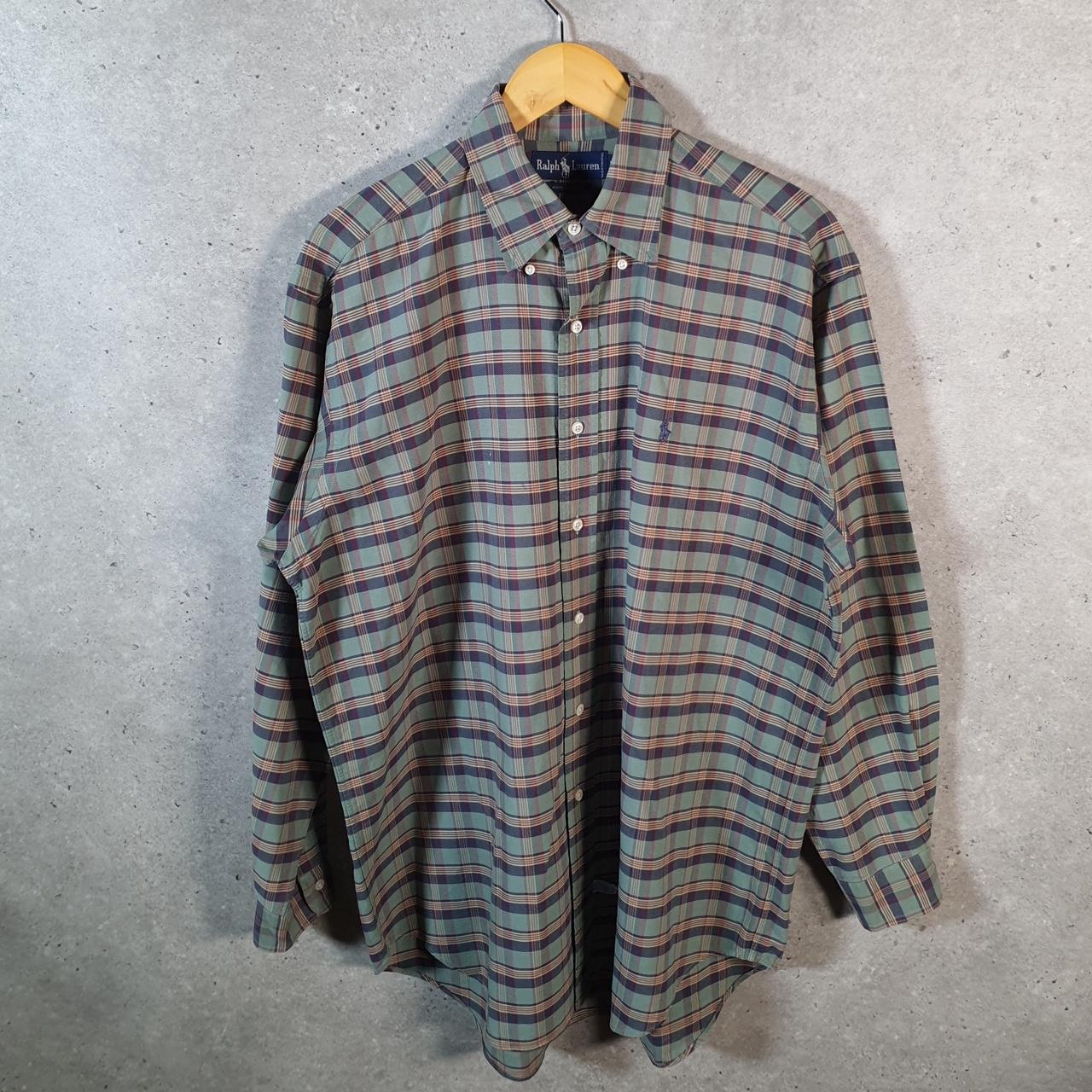 Vintage Ralph Lauren Button Down Shirt Men’s Medium Green Checkered Pony Casual C8495