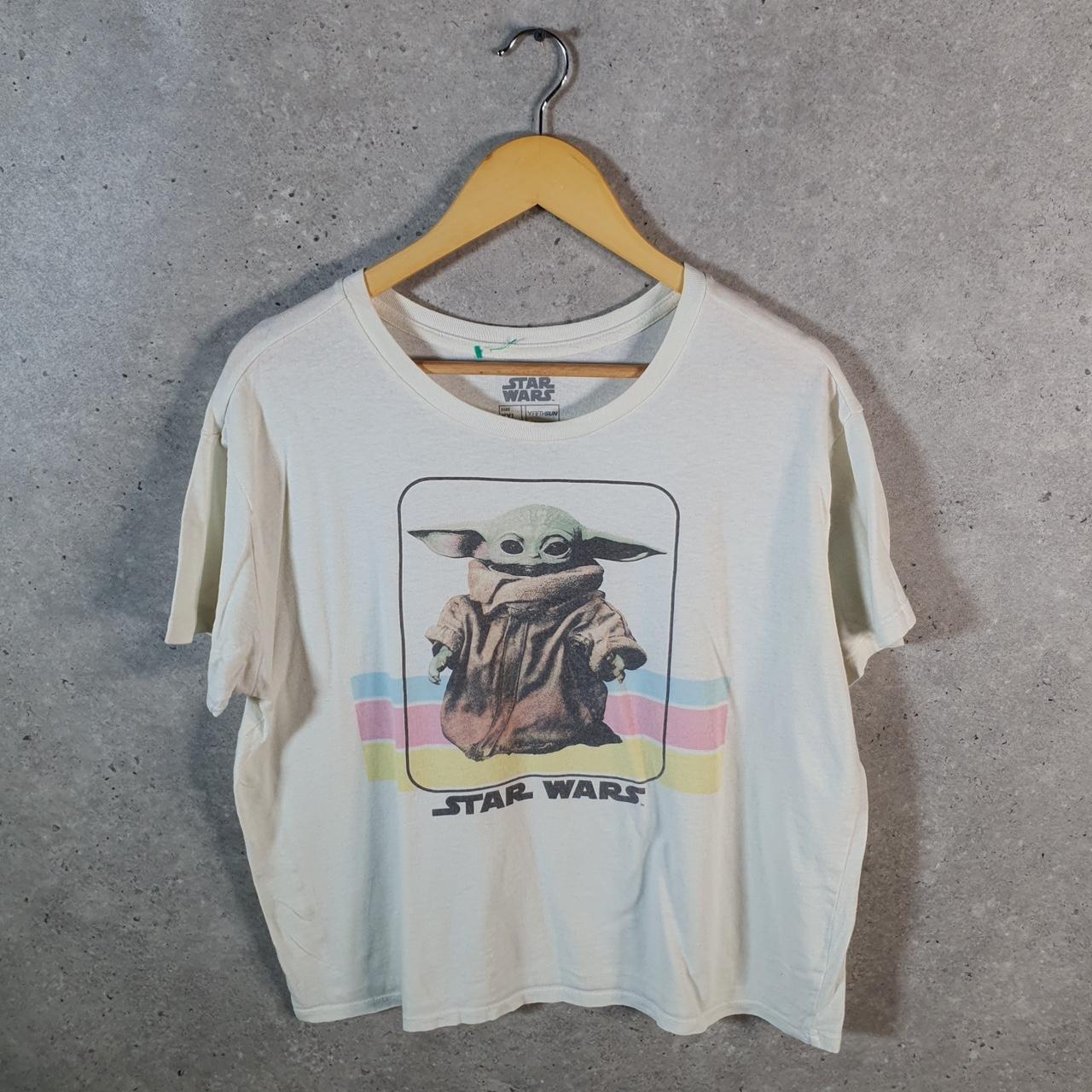 Vintage Star Wars Yoda T Shirt Shirt Womens 2XL White Logo Graphic Spellout