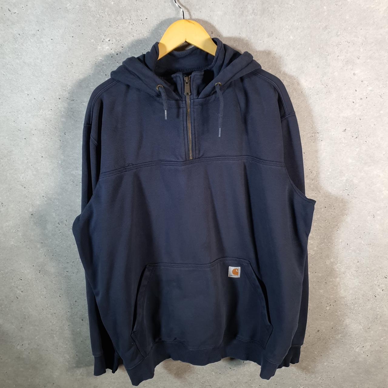 Vintage Carhartt Rain Defender Hoodie Men’s XL Tall Navy Blue 1/4 Zip Pullover USA Loose Fit