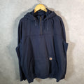 Vintage Carhartt Rain Defender Hoodie Men’s XL Tall Navy Blue 1/4 Zip Pullover USA Loose Fit