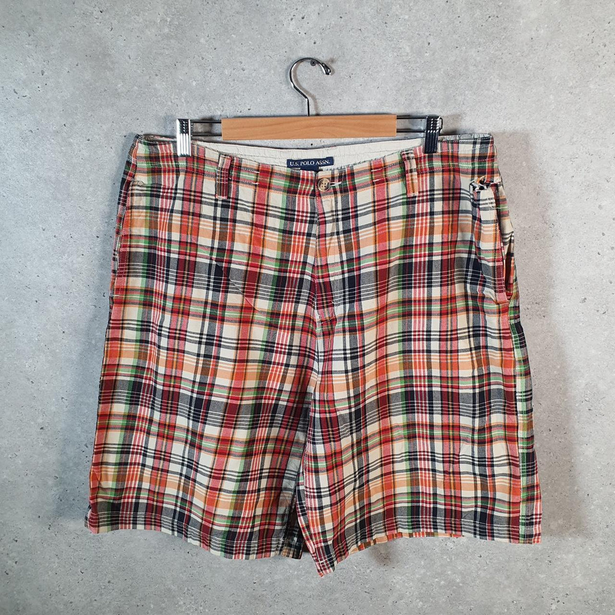 Vintage U.S. Polo Assn. Chino Shorts Jorts Cargo Mens W38 Checkered Baggy Cotton A4398