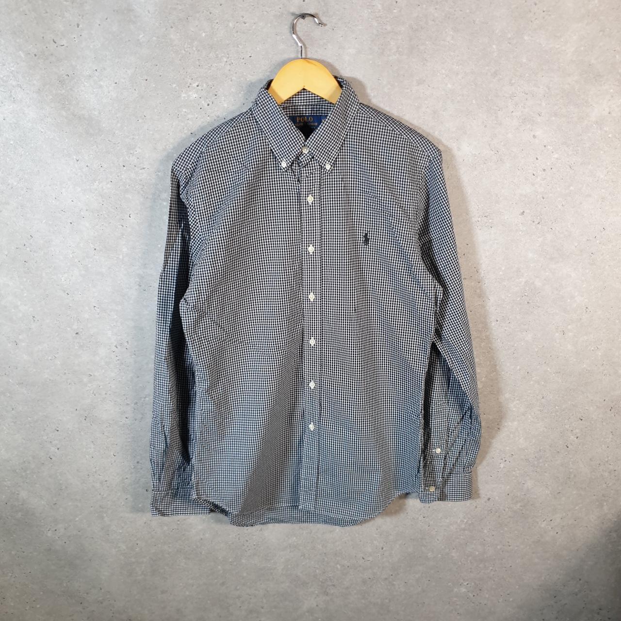 Vintage Ralph Lauren Button Down Shirt Men’s Medium Grey Checkered Slim Fit Cotton Pony