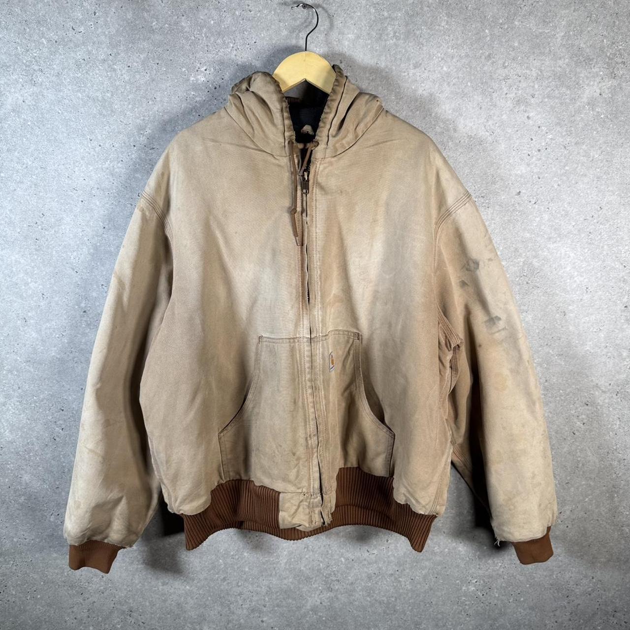 Vintage Carhartt Active Hooded Jacket Men’s XXL Tan Brown J140 BRN Thrashed Workwear Canvas USA