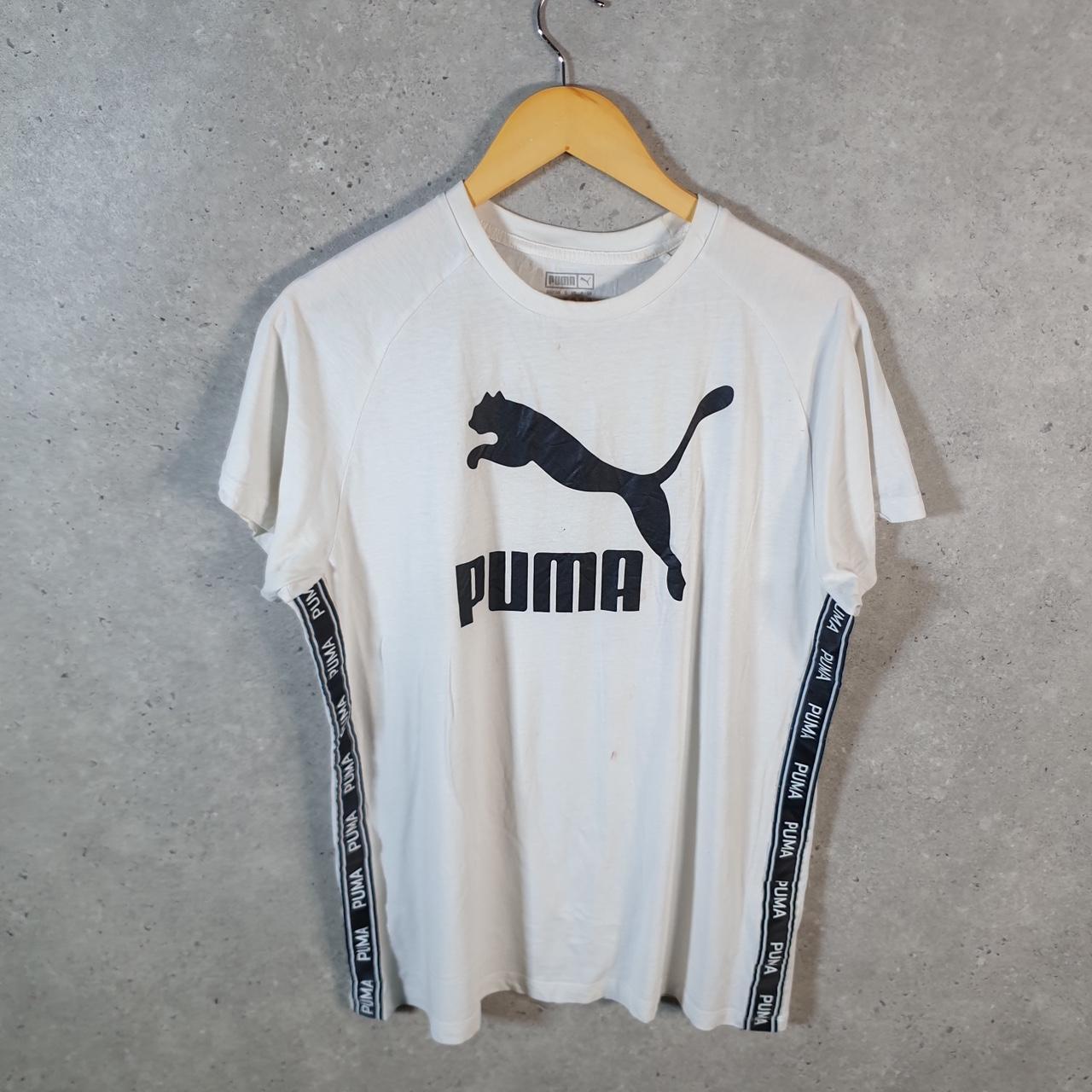 Vintage Puma Spellout T Shirt Womens UK10 White sports Logo Athletic