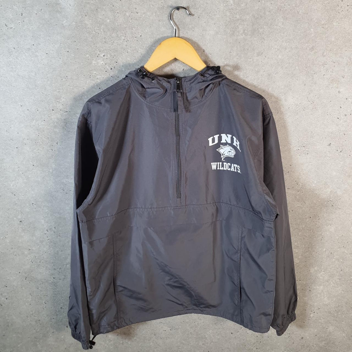 Vintage Champion Windbreaker Track Jacket Mens Small Grey Logo 1/4 Zip Hooded Pro Sport