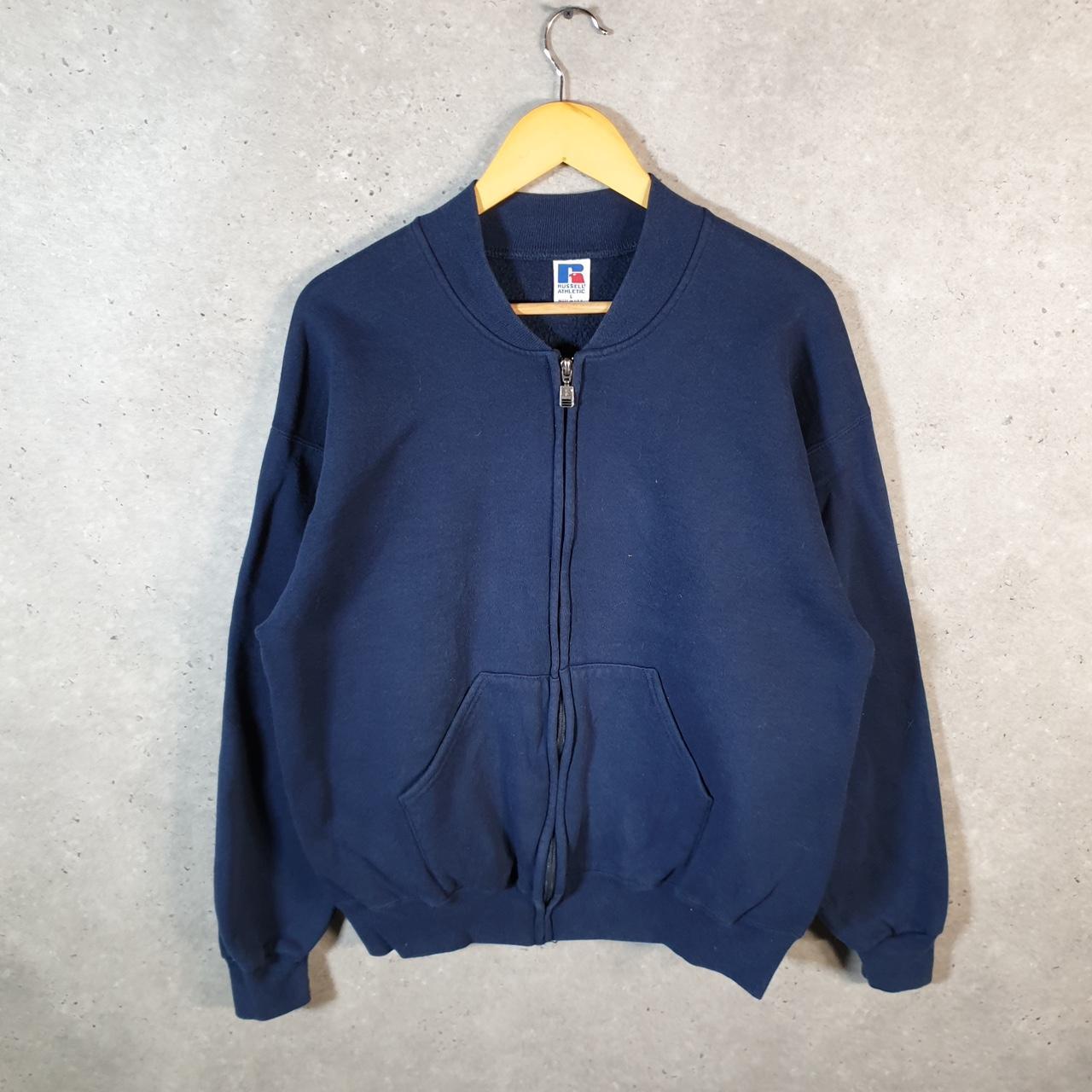 Vintage Russell Athletic Sweatshirt Men’s Large Navy Blue USA Baggy Blank Full Zip