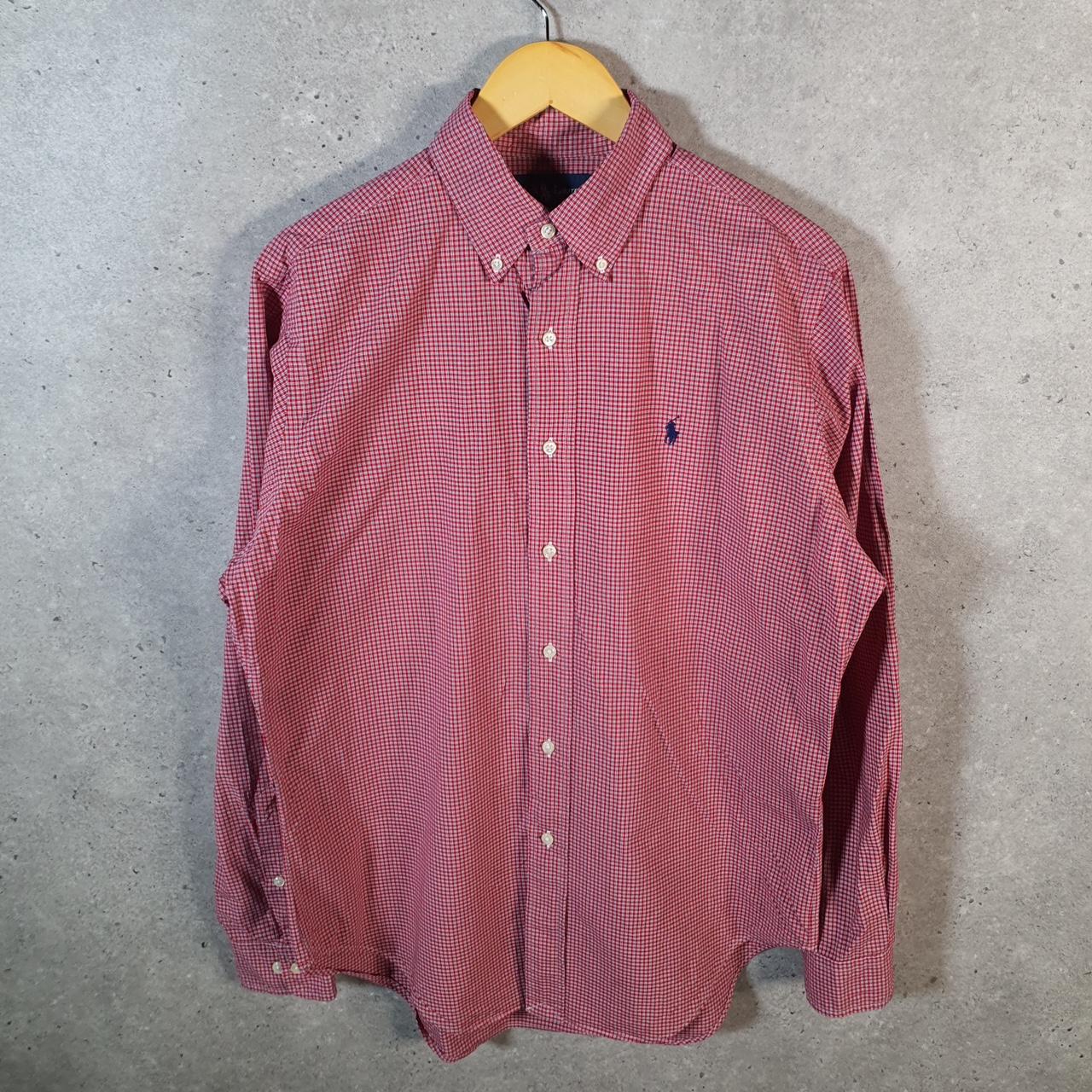 Vintage Ralph Lauren Button Down Shirt Men’s Large Checkered Red Classic Fit Cotton Pony