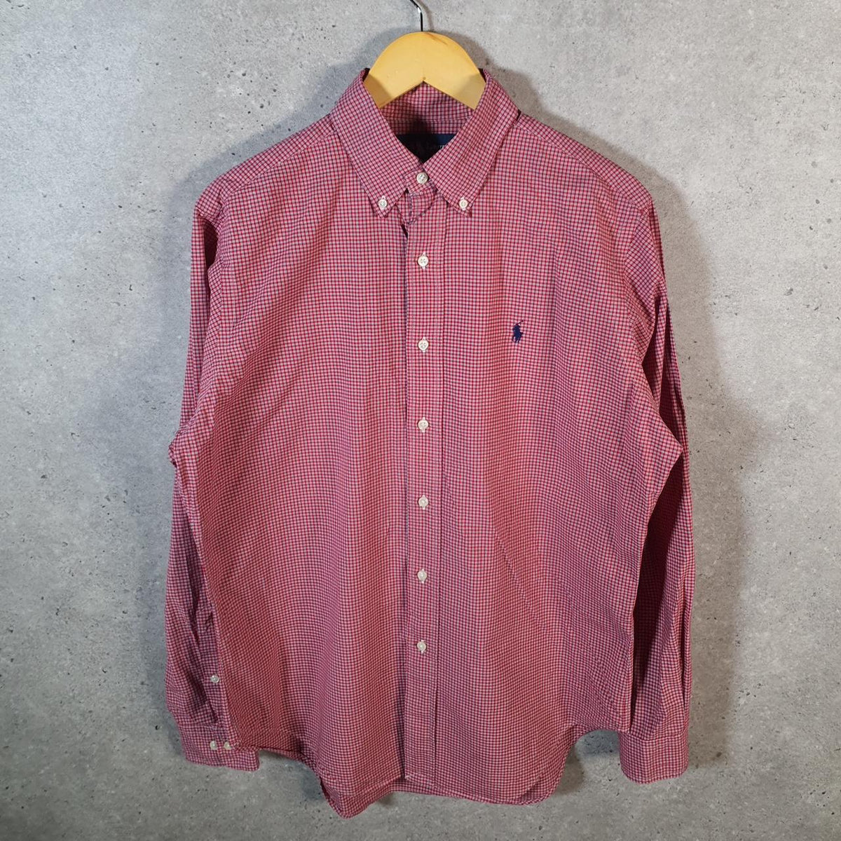 Vintage Ralph Lauren Button Down Shirt Men’s Large Checkered Red Classic Fit Cotton Pony