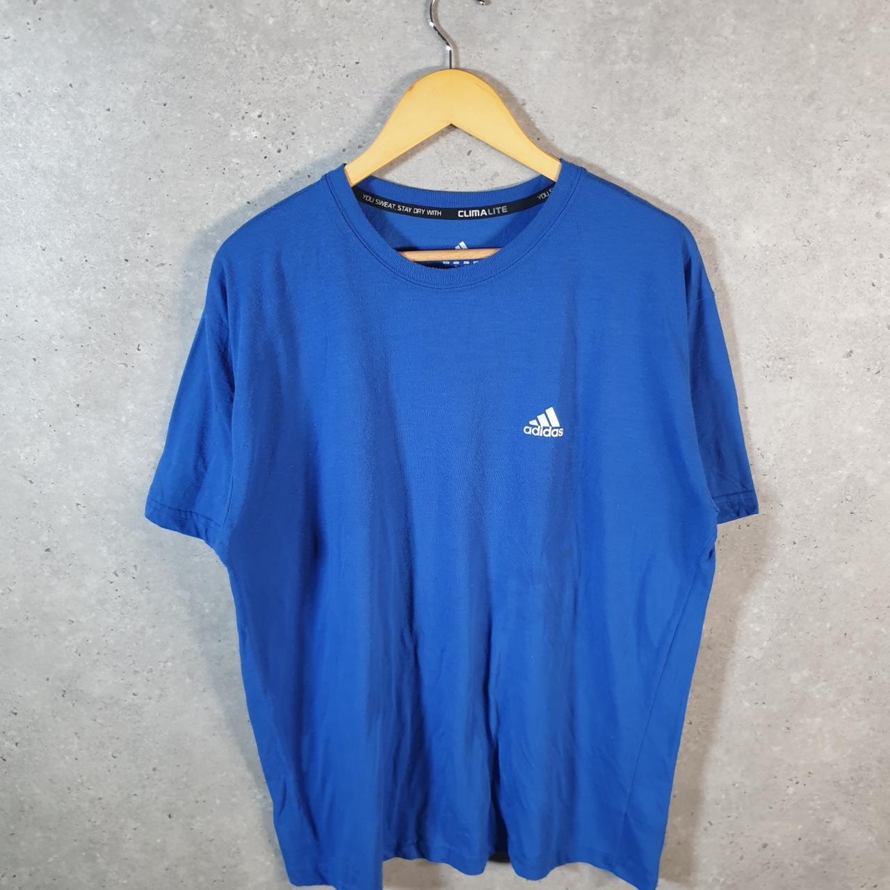 Vintage Adidas Spellout Climalite T Shirt Men’s XL Blue Three Stripes Athletic