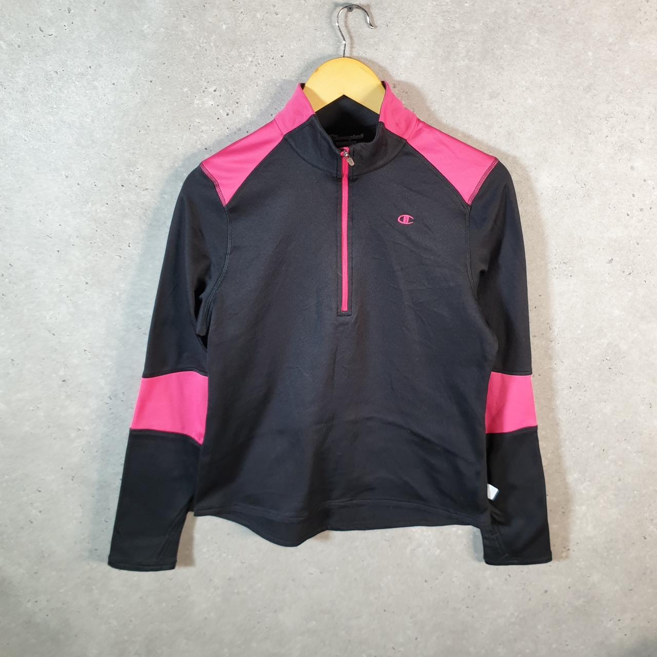 Vintage Champion Powertrain 1/4 Zip Sweatshirt Womens Medium Black Pullover Logo